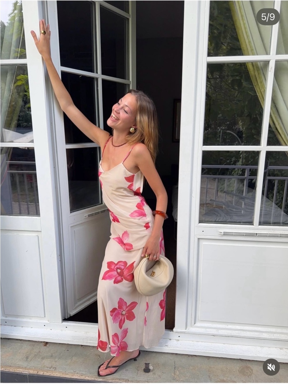 Zara Cream Maxi Dress with Pink Floral Print